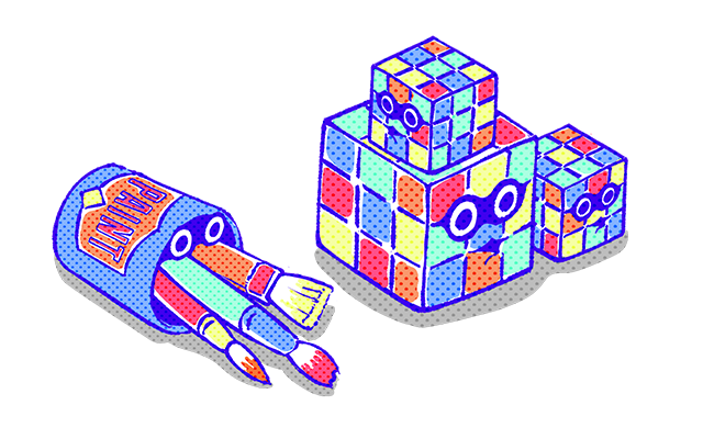 工作の道具とブロックの絵